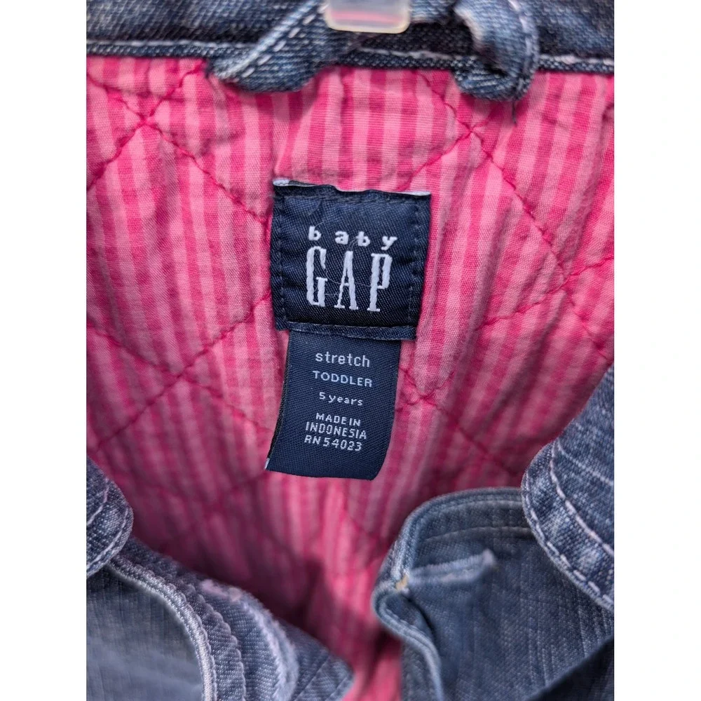 Pea Coat 5T Blue Baby GAP Denim Double Breasted Quilted Pink Gingham Lining